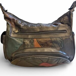 Vintage Patchwork Leather Shoulder Bag Boho Slouchy Crossbody